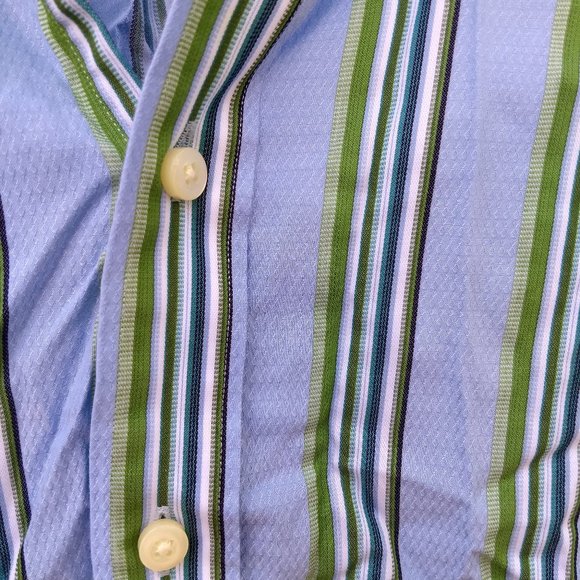classic timeless blues green white stripe banker's dress shirt - Picture 4 of 9